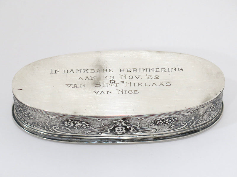 5.5 in - European Silver Antique Dutch Nobleman's Household Scene Oval Box