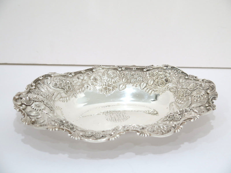 10.25 in Sterling Silver S. Kirk & Son Antique Floral Repousse Oval Serving Bowl