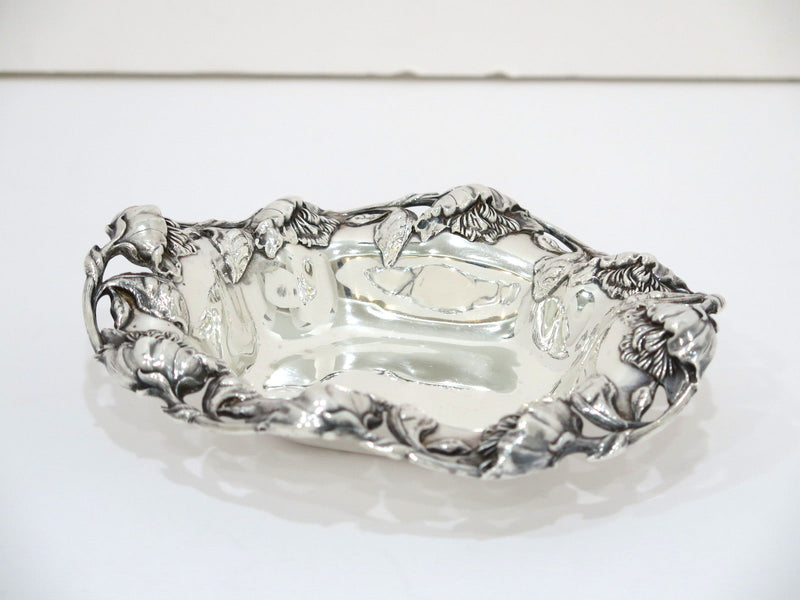 6.25 in - Sterling Silver Frank W. Smith Antique Peony Oval Candy Nut Dish