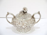 Sterling Silver Jacobi & Jenkins Antique c 1899 Floral Repousse Tea / Coffee Set