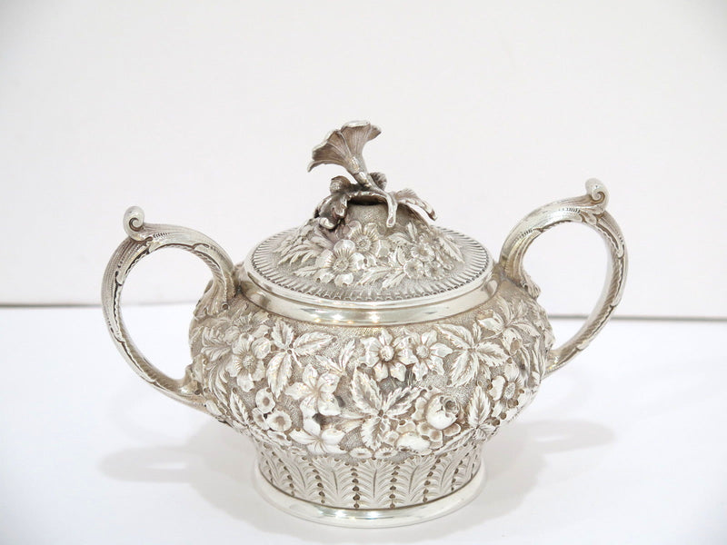 Sterling Silver Jacobi & Jenkins Antique c 1899 Floral Repousse Tea / Coffee Set