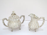 Sterling Silver Stieff Antique Floral Repousse Sugar Bowl & Creamer Set