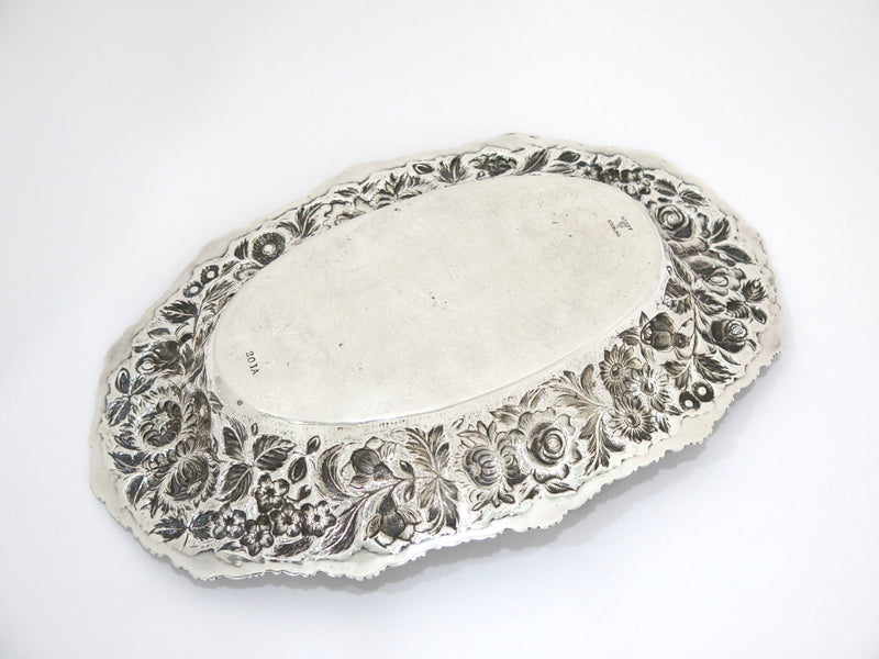 12.75 in - Sterling Silver Stieff Vintage Floral Repousse Oval Serving Dish