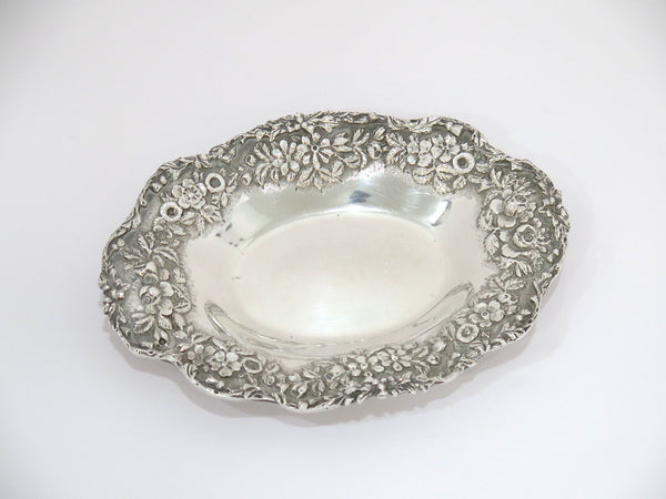 7.25 in Sterling Silver S. Kirk & Son Antique Floral Repousse Oval Serving Dish