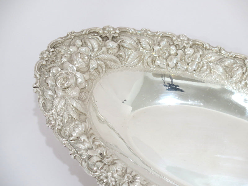 13 3/8 in - Sterling Silver Stieff Vintage Floral Repousse Oval Serving Dish