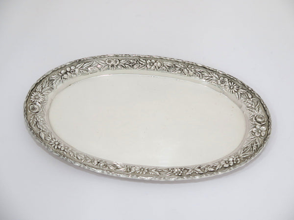 9.5 in Sterling Silver S. Kirk & Son Antique Floral Repousse Oval Serving Plate