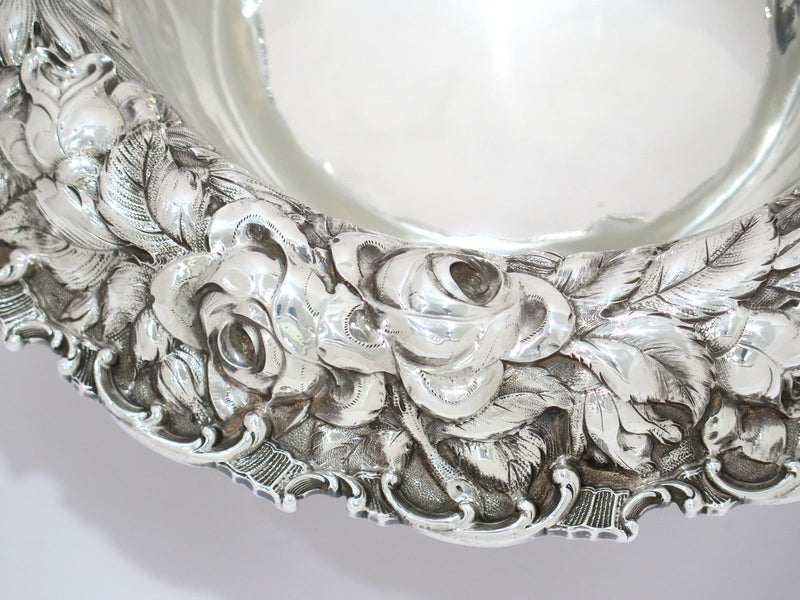 11.5 in Sterling Silver Stieff Antique American 1928 Floral Repousse Footed Bowl