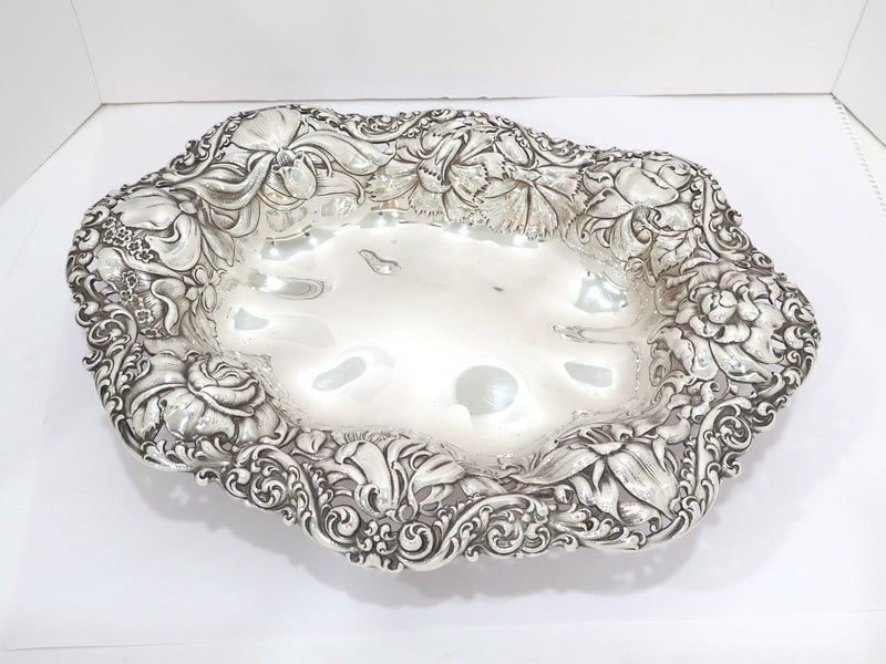 18.25 in - Sterling Silver Gorham Antique Flower-Decorated Footed Serving Bowl