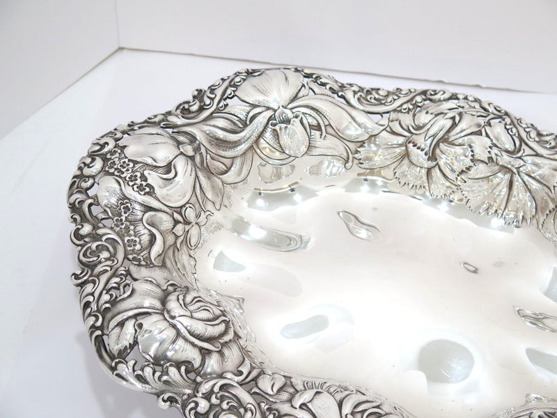 18.25 in - Sterling Silver Gorham Antique Flower-Decorated Footed Serving Bowl