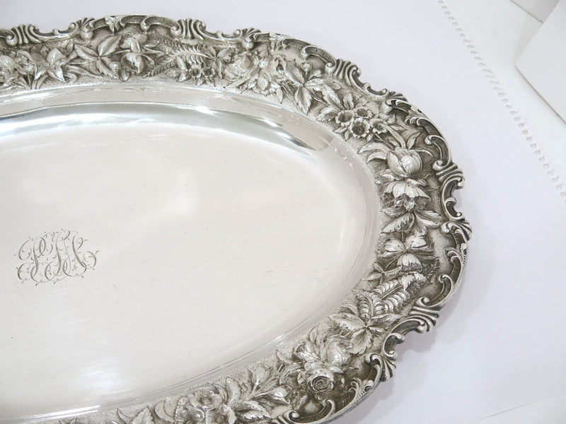 20.5 in - Sterling Silver S. Kirk & Son Antique Floral Repousse Large Platter