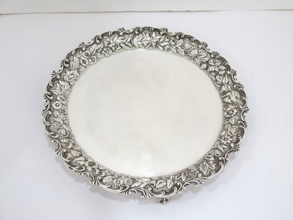 11 in - Sterling Silver S. Kirk & Son Antique Floral Repousse Rim Footed Platter