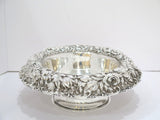 11.5 in Sterling Silver Stieff Antique American 1928 Floral Repousse Footed Bowl