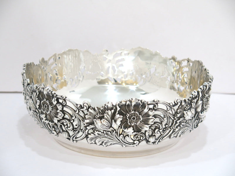 10.5" Sterling Silver Dominick & Haff Antique Poppy Flower Openwork Serving Bowl