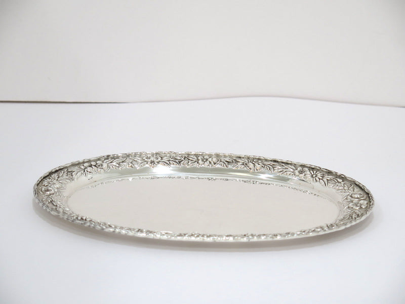 9.5 in Sterling Silver S. Kirk & Son Antique Floral Repousse Oval Serving Plate