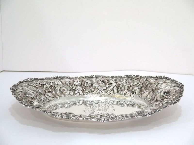 12.75 in - Sterling Silver Stieff Vintage Floral Repousse Oval Serving Dish