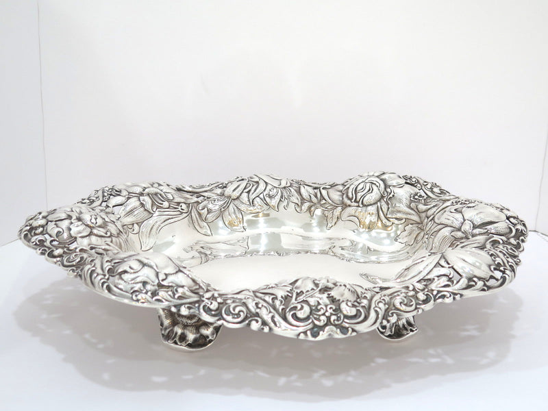 18.25 in - Sterling Silver Gorham Antique Flower-Decorated Footed Serving Bowl