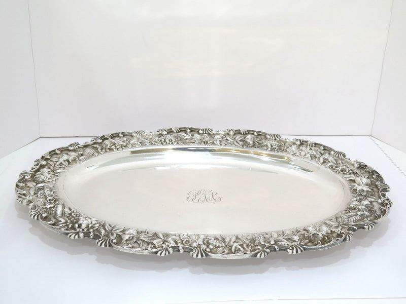 20.5 in - Sterling Silver S. Kirk & Son Antique Floral Repousse Large Platter