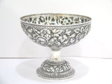 9.5 in - Sterling Silver Whiting Antique Floral Repousse Footed Serving Bowl