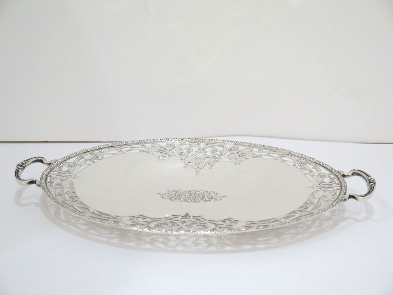 14" Sterling Silver Kirkpatrick Antique Scroll Openwork Oval Platter w/ Handles