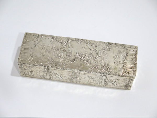 6.75 in - European Silver Antique German c. 1860 Palace Scene Box