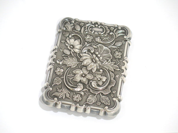 3 5/8 in - Sterling Silver Antique English Battle Abbey Sussex Floral Card Case