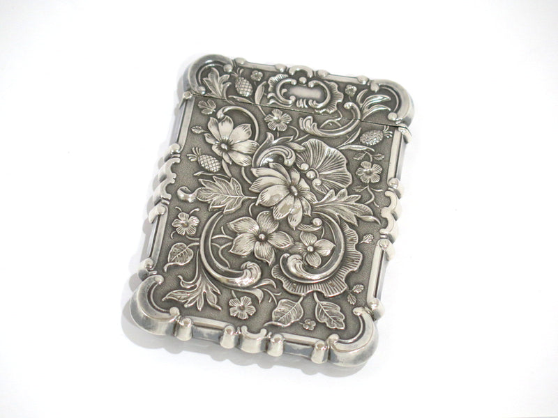 3 5/8 in - Sterling Silver Antique English Battle Abbey Sussex Floral Card Case