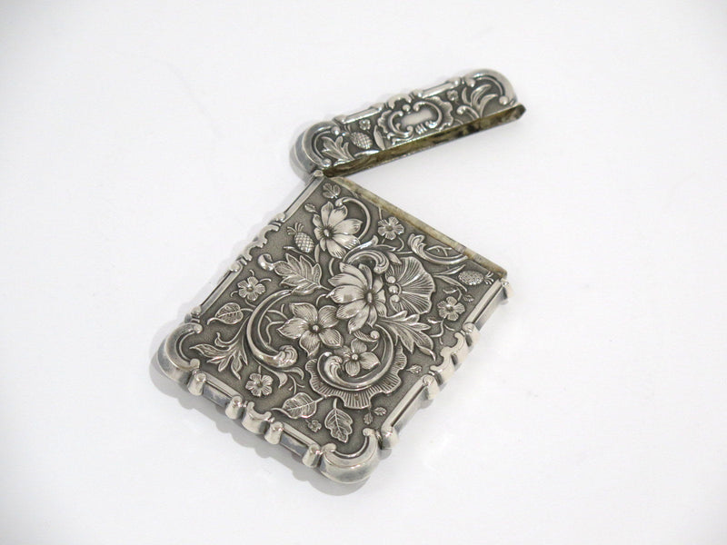3 5/8 in - Sterling Silver Antique English Battle Abbey Sussex Floral Card Case