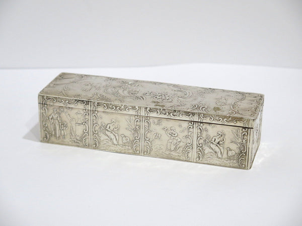 6.75 in - European Silver Antique German c. 1860 Palace Scene Box