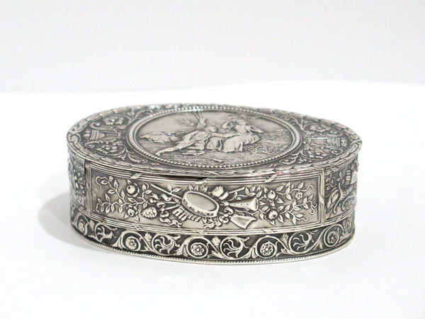 4 in - 916 Silver Antique European Romantic Scene Oval Snuff Box