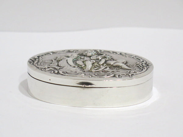 4 in - European Silver Antique German Cherubs Oval Box