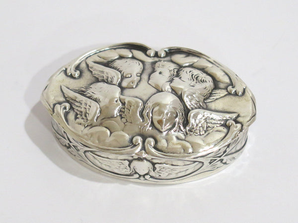 2 7/8 in - Sterling Silver Antique English 1900 Cupids Oval Snuff Box