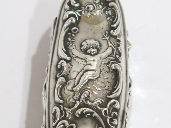 4 3/8 in - Sterling Silver Mauser Antique Cigar-Shaped Cupid Floral Box