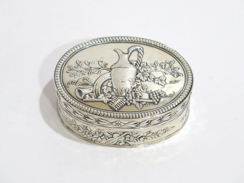 2.75 in - European Silver Antique German Wine Pitcher Decorated Snuff Box