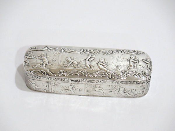 4 3/8 in - Sterling Silver Antique English c. 1900 Cupid Scenes Box