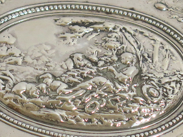 3.25 in - Sterling Silver Antique French Playing Flute Scene Snuff Box