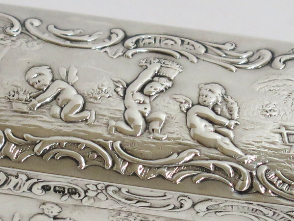 4 3/8 in - Sterling Silver Antique English c. 1900 Cupid Scenes Box