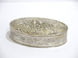 4.75 in - European Silver Gilded Interior Antique German Rose Floral Oval Box