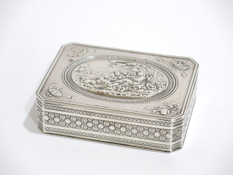 3.25 in - Sterling Silver Antique French Playing Flute Scene Snuff Box