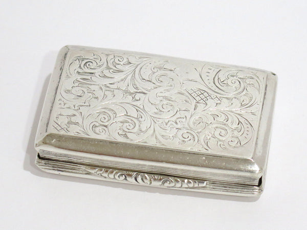 3 3/8 in - Sterling Silver Antique English 1844 Floral Scroll Snuff Box