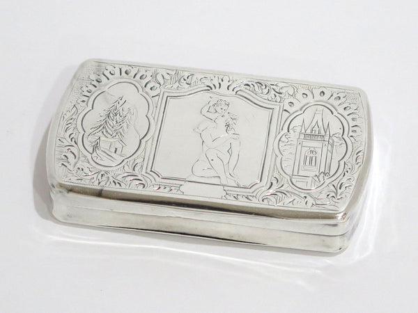 3.5" Sterling Silver Gilded Interior Antique Continental Mother Child Snuff Box