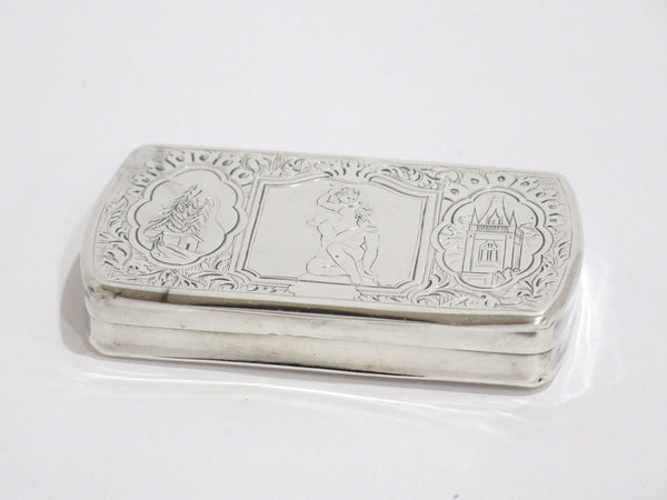 3.5" Sterling Silver Gilded Interior Antique Continental Mother Child Snuff Box