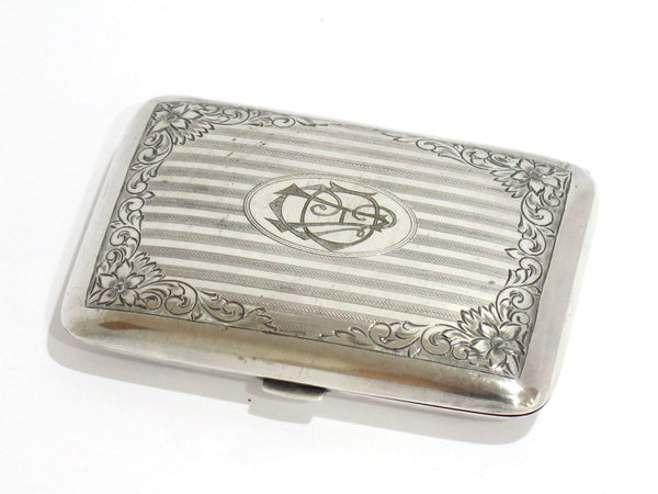 3.5" Sterling Silver Gilt Inside Antique American Stripe Pattern Cigarette Case
