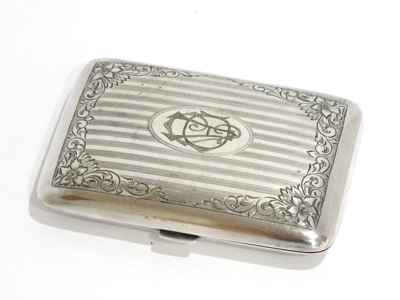 3.5" Sterling Silver Gilt Inside Antique American Stripe Pattern Cigarette Case