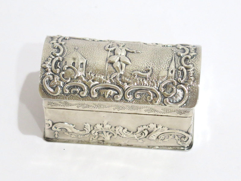 2 7/8 in - European Silver Antique Dutch Religious Theme Chest-Shaped Snuff Box