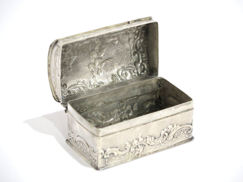 2 7/8 in - European Silver Antique Dutch Religious Theme Chest-Shaped Snuff Box