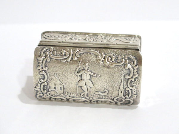 2 7/8 in - European Silver Antique Dutch Religious Theme Chest-Shaped Snuff Box