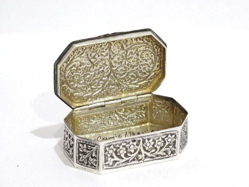 2.5 in - Sterling Silver Antique Persian c. 1915 Floral Snuff Box