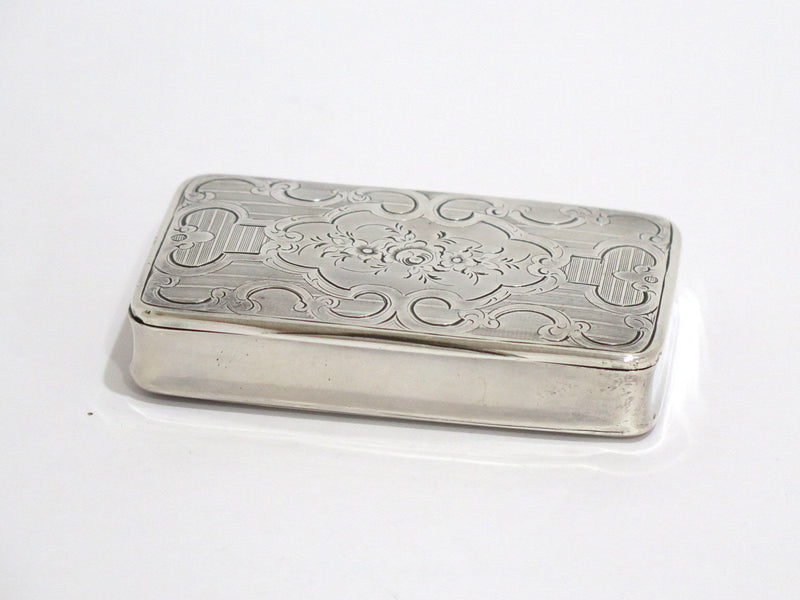 3.25 in - Sterling Silver Gilt Interior Antique French Floral Snuff Box