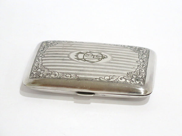 3.5" Sterling Silver Gilt Inside Antique American Stripe Pattern Cigarette Case