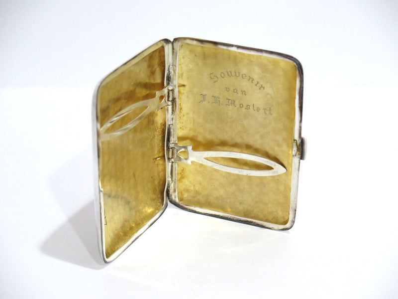 3.5" Sterling Silver Gilt Inside Antique American Stripe Pattern Cigarette Case